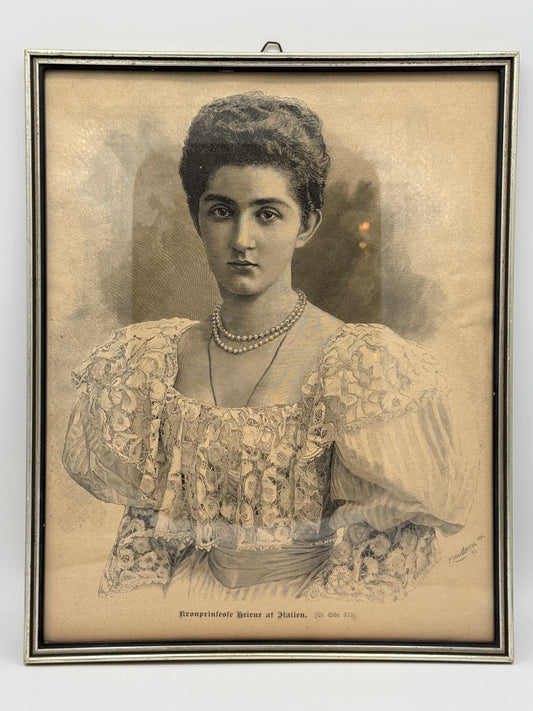 Kronprinsesse Helene af Italien. Antik dansk træsnitsgravering. Fra 1895