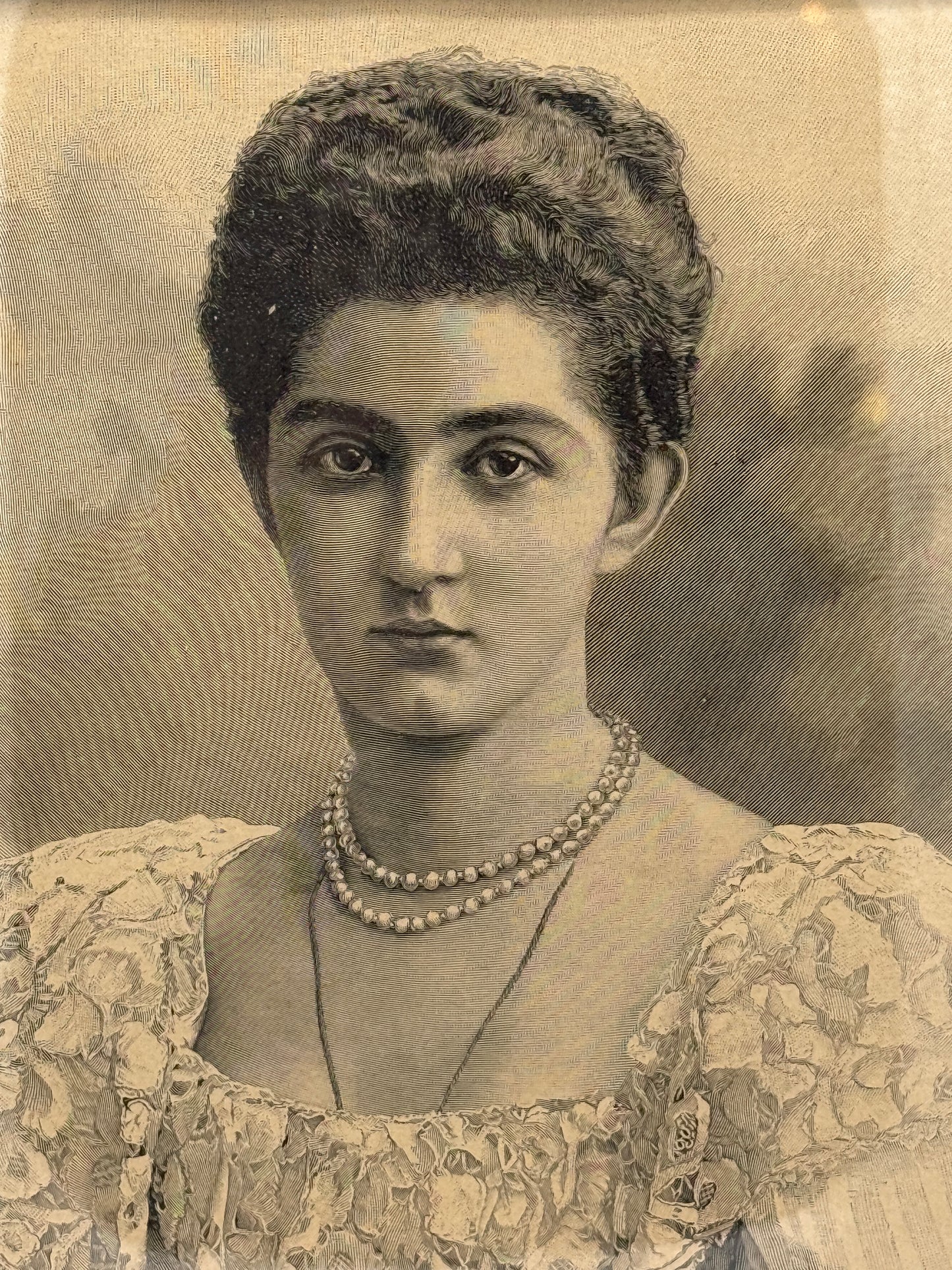 Crown Princess Helena of Italy. Antique Danish woodcut engraving. From 1895.