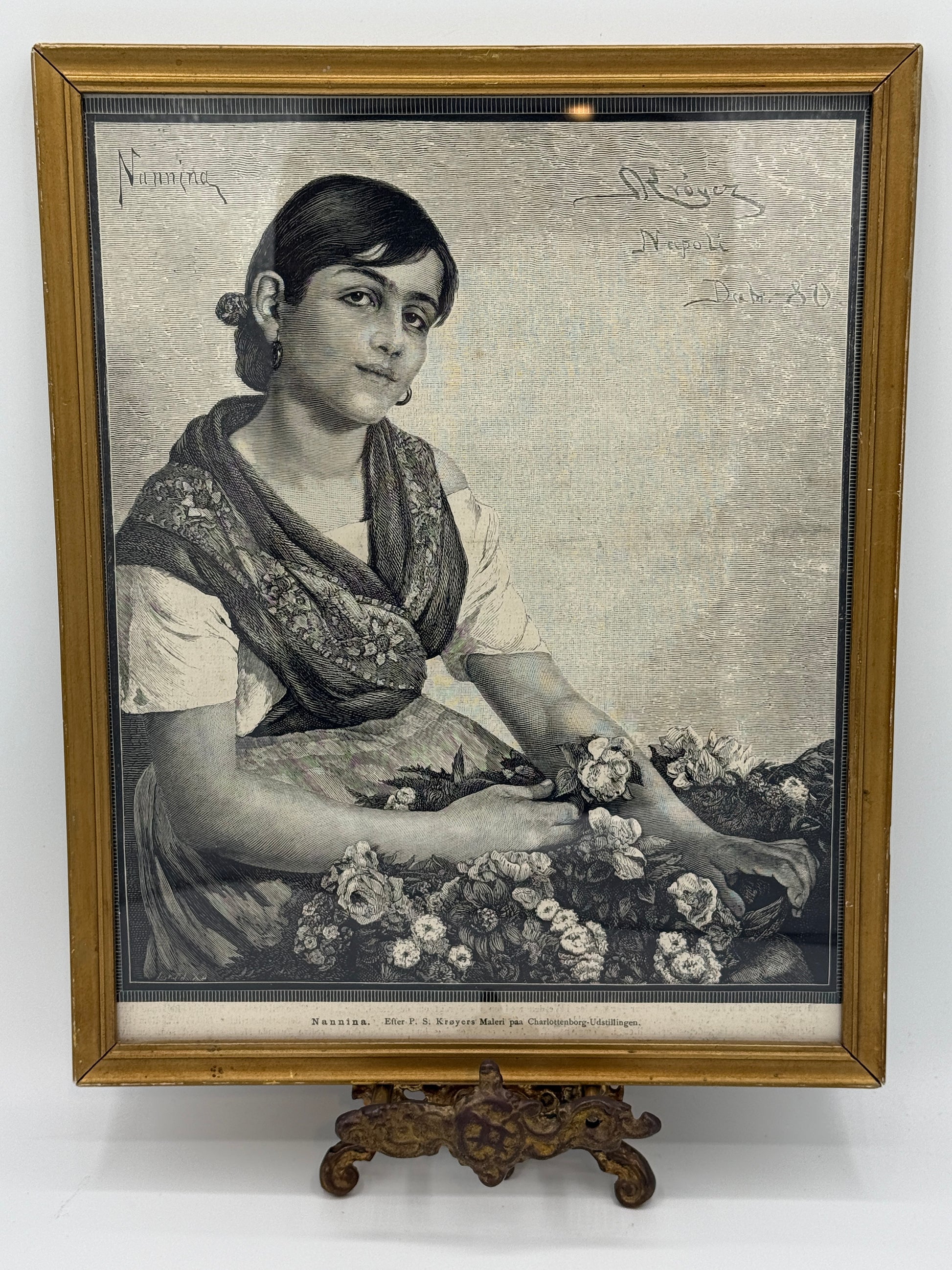 Nannina. Antik dansk træsnitsgravering. Fra 1881