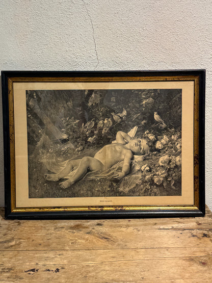 Amor Vaagner. Antik dansk træsnitsgravering. Fra 1896.