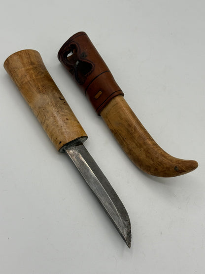 Vintage Sami knife with a reindeer antler handle, from the mid-20th century. Signed