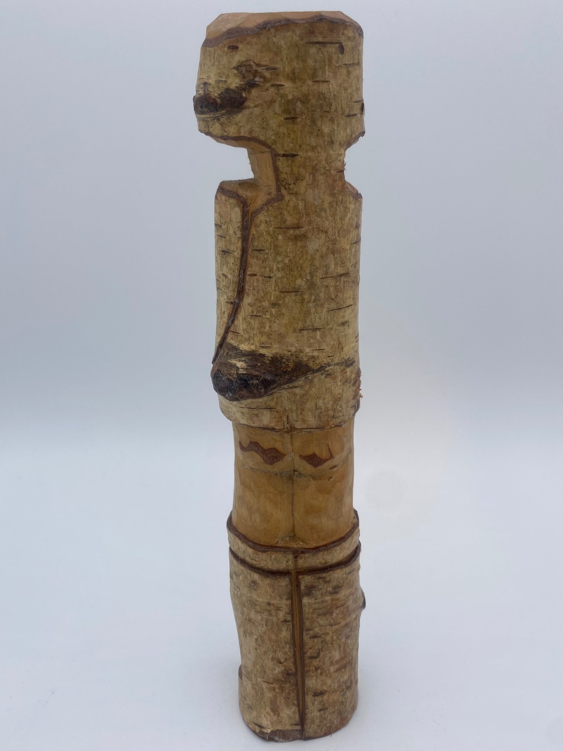 Håndskåren skandinavisk Maske mand pinde-figur. Slut 20. Århundrede