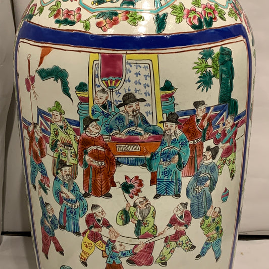 Older large Chinese Guangzhou porcelain floor lamps, stamped.