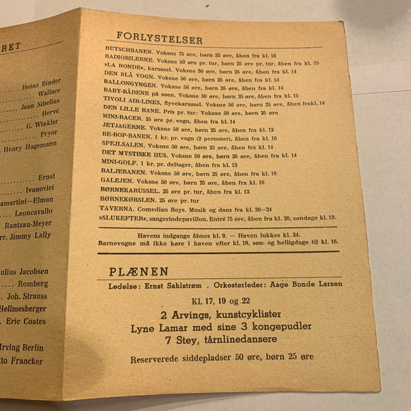 Ældre originalt TIVOLI program fra 1951.