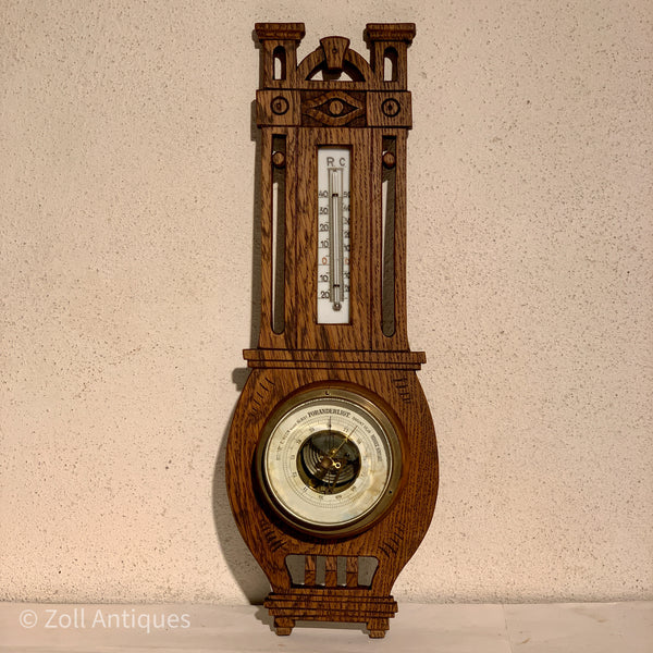 Antik dansk Barometer med thermometer, fra slut 1800/start 1900 tallet