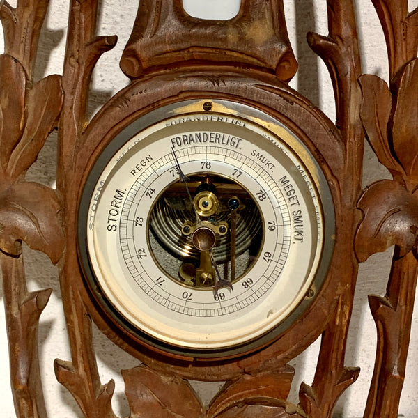 Antik dansk Barometer med thermometer, fra slut 1800/start 1900 tallet