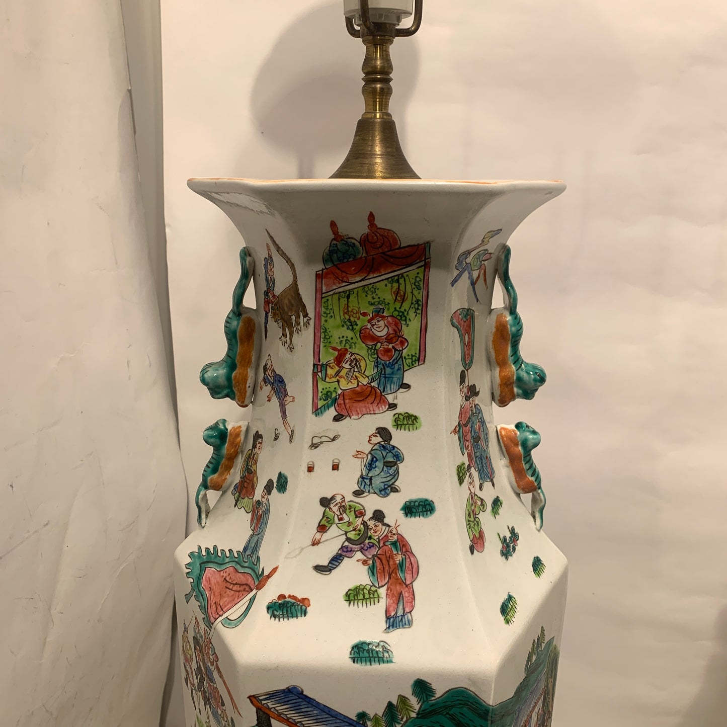 Older large Chinese Guangzhou porcelain floor lamps.