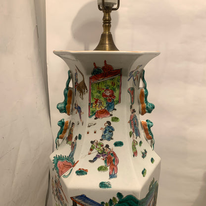 Older large Chinese Guangzhou porcelain floor lamps.