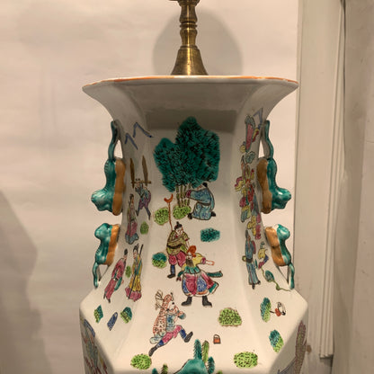 Older large Chinese Guangzhou porcelain floor lamps.