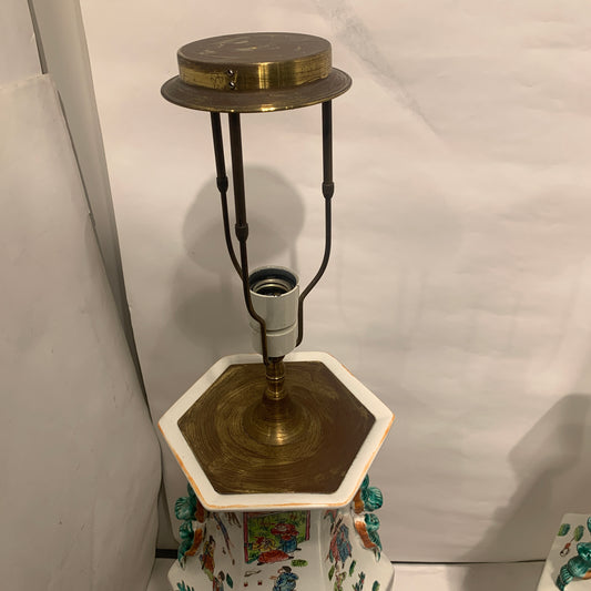 Older large Chinese Guangzhou porcelain floor lamps.