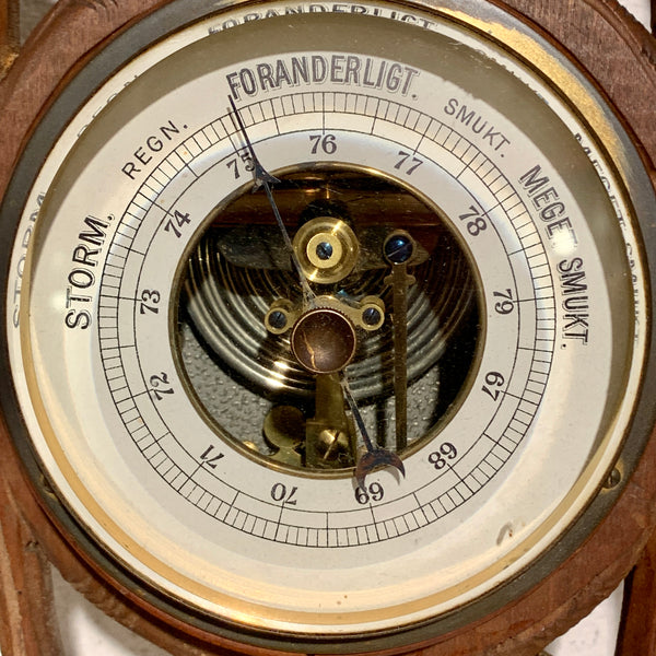 Antik dansk Barometer med thermometer, fra slut 1800/start 1900 tallet