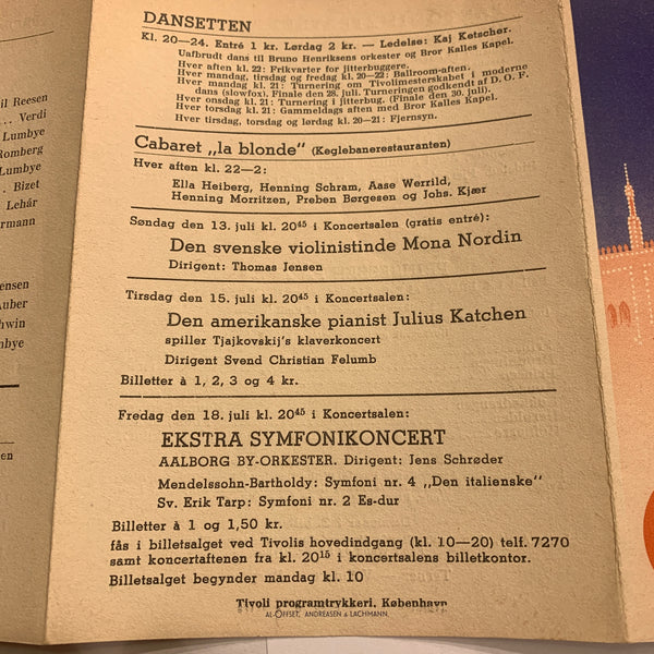 Ældre originalt TIVOLI program fra 1952.