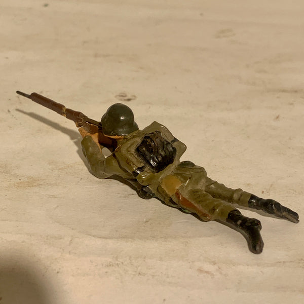 Lineol Dansk soldat, liggende med gevær, fra 1930érne.