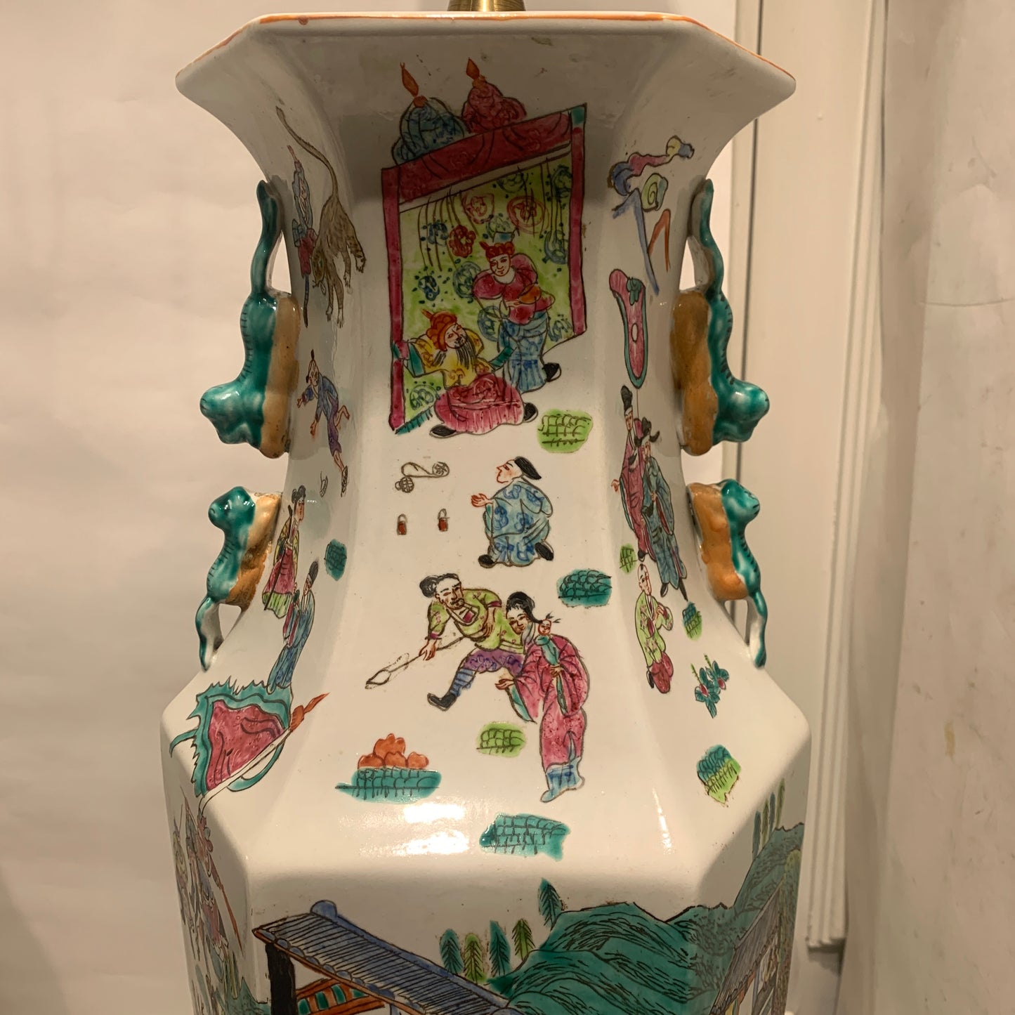 Older large Chinese Guangzhou porcelain floor lamps.