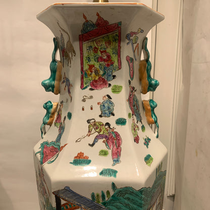 Older large Chinese Guangzhou porcelain floor lamps.