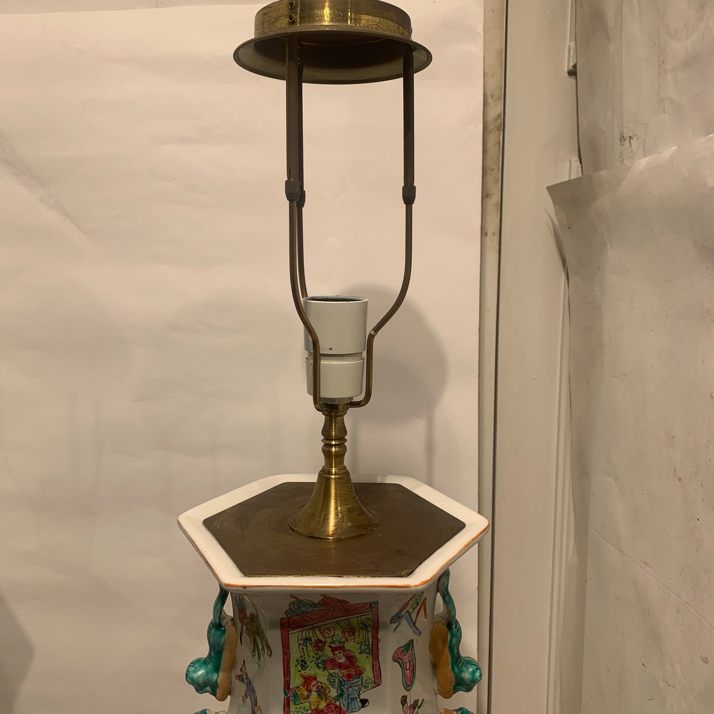 Older large Chinese Guangzhou porcelain floor lamps.