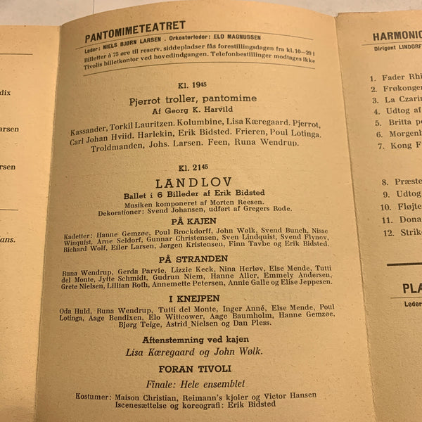 Ældre originalt TIVOLI program fra 1957.