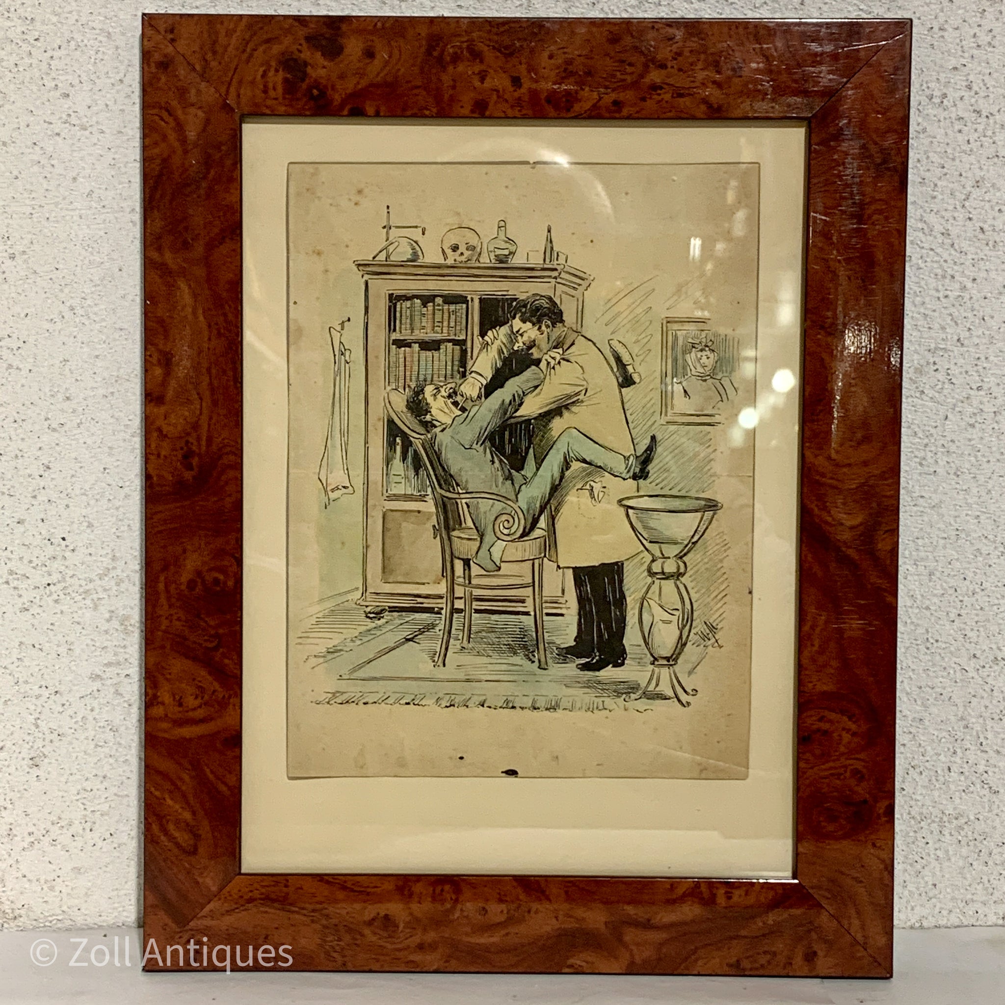 Original akvarel & blæk karikatur illustration, fra ca. midt 1900tallet.