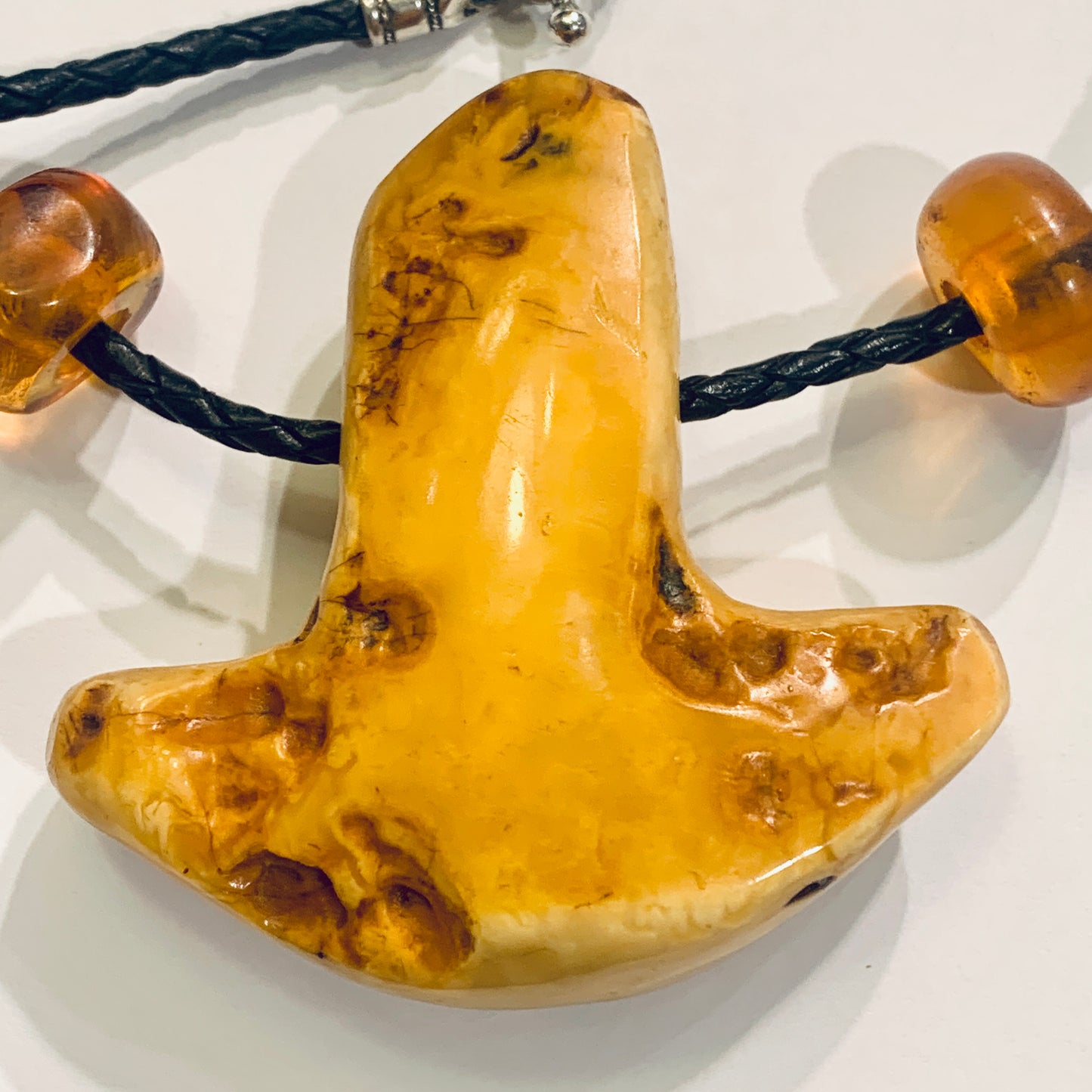 Large antique Thor's hammer in cow bone and sterling silver.