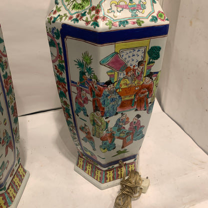 Ældre store kinesiske Guangzhou porcelæns gulvlamper