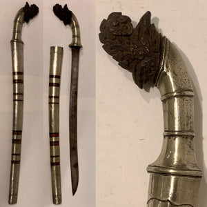 Antik Indonesisk Klewang sværd med ægte sølv ornamentik, fra 1800 tallet