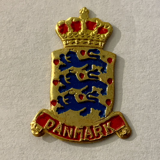 5 stk. vintage dansk våbenskjold i bemalet messing