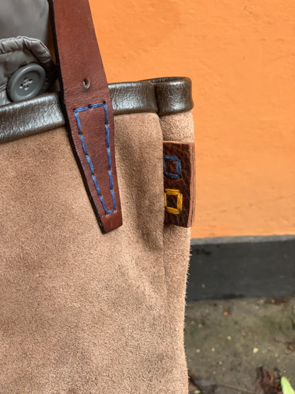 Large hand-sewn leather shoulder bag, Kim Zoll Designs.