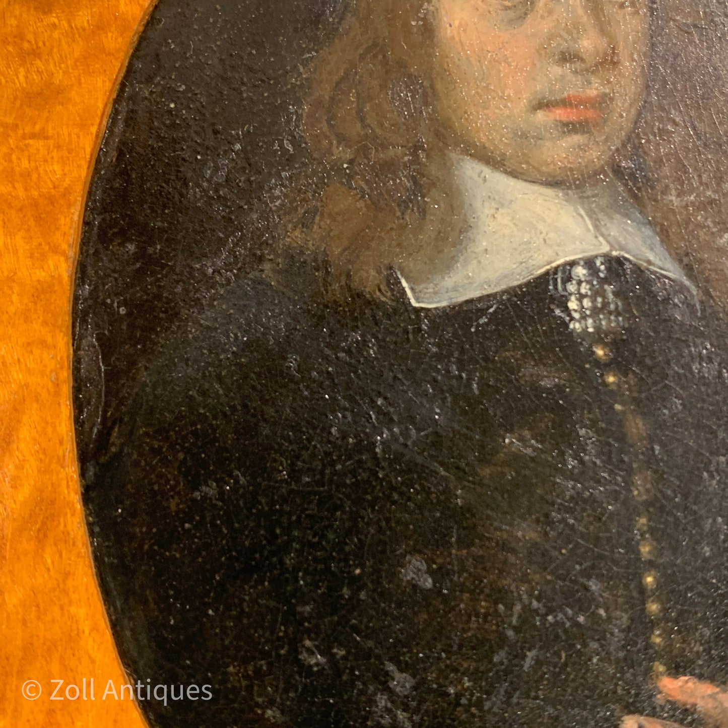 Hand-painted oil miniature portrait, from the 17th century. 