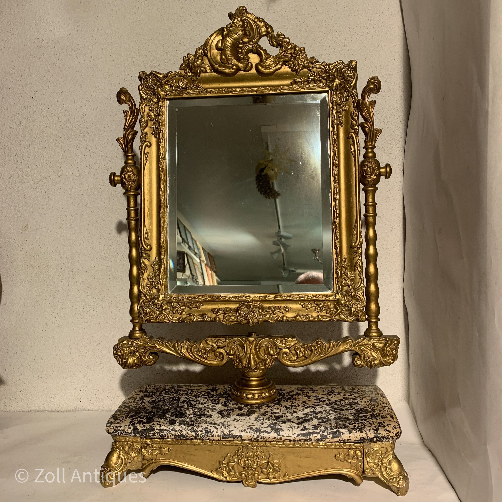 Antik forgyldt facetslebet bordspejl