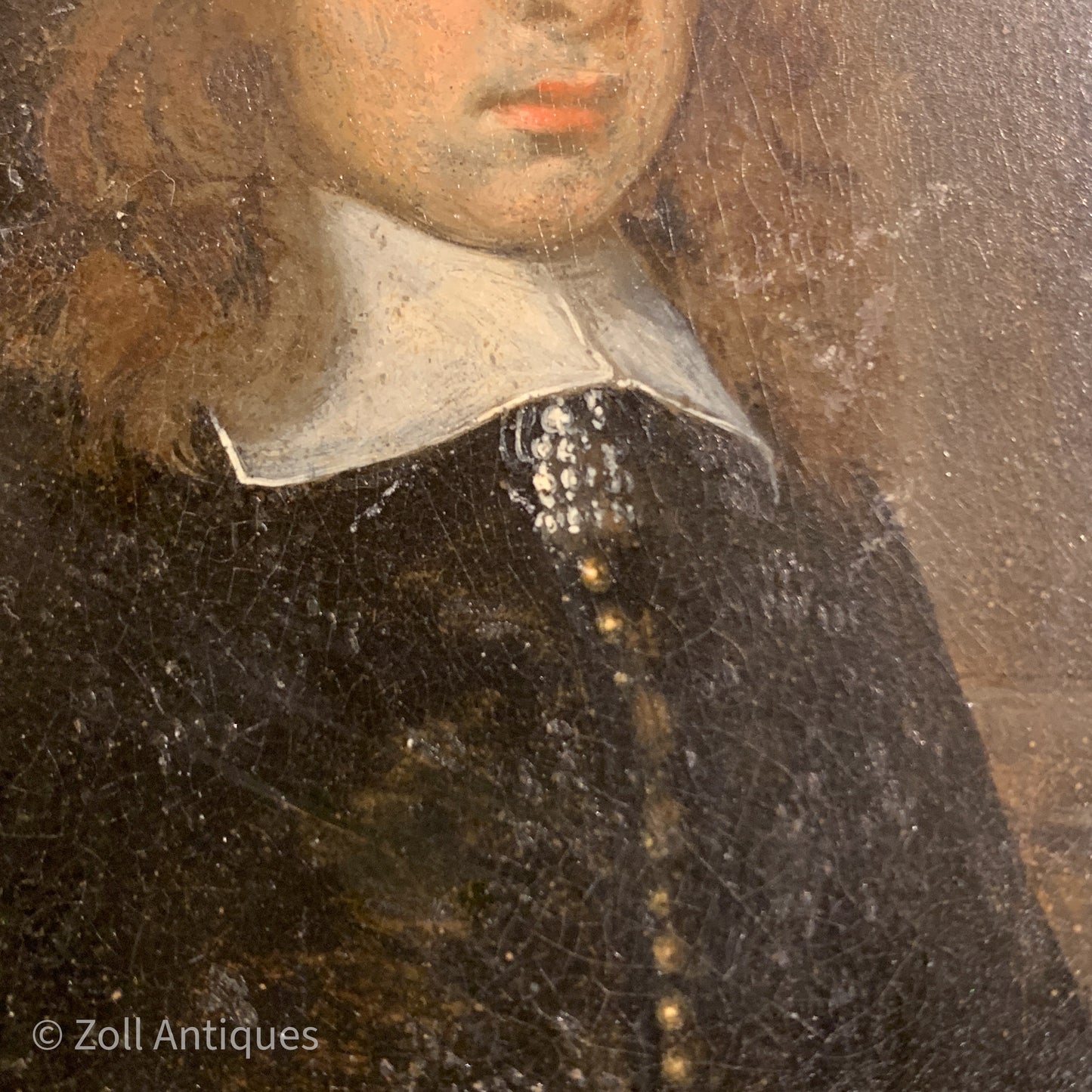 Hand-painted oil miniature portrait, from the 17th century. 