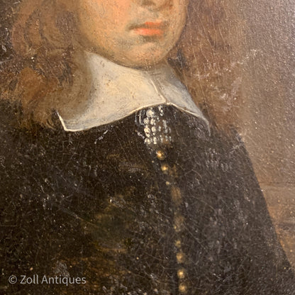 Hand-painted oil miniature portrait, from the 17th century. 