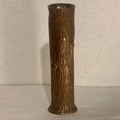 Antik bronze blomstervase, iform af træstamme, fra start 1900 tallet