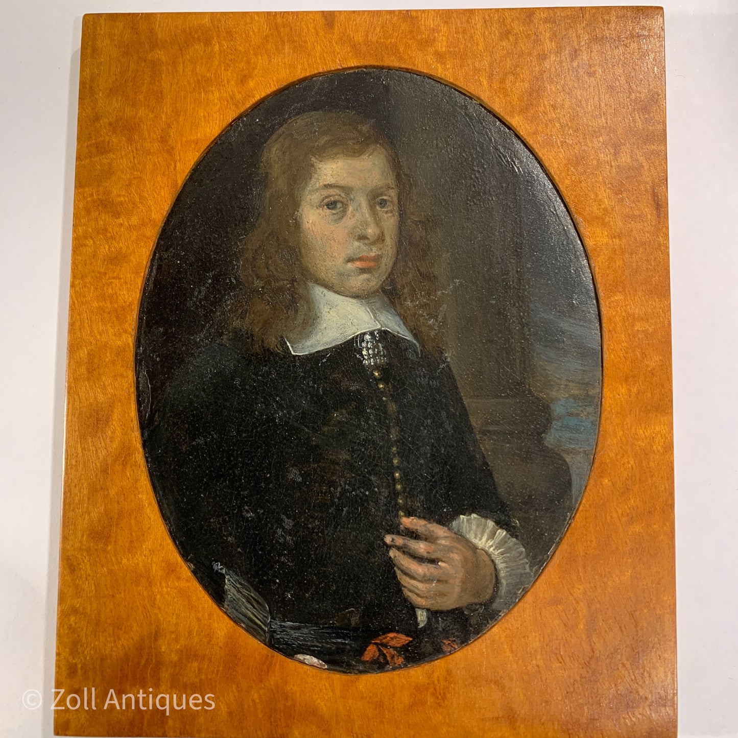 Hand-painted oil miniature portrait, from the 17th century. 