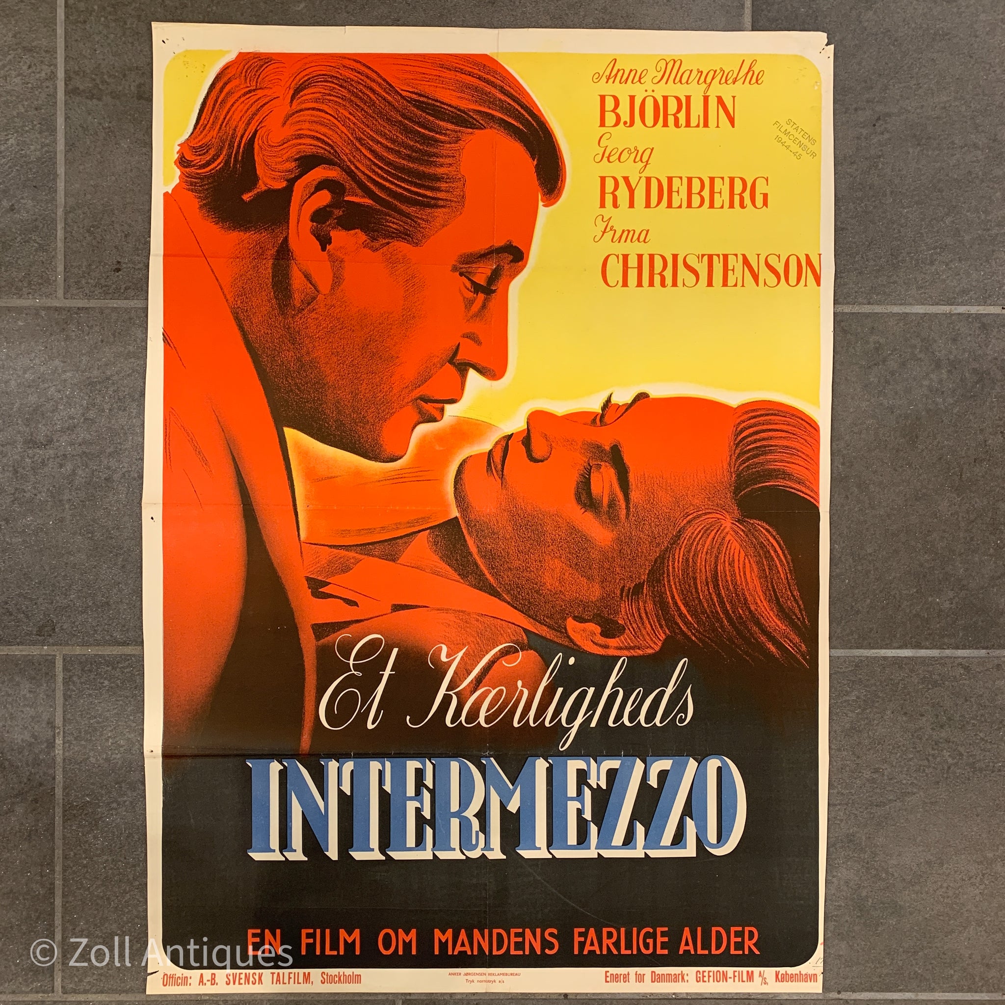 Original dansk “Et kærligheds intermezzo” film plakat, fra 1944.