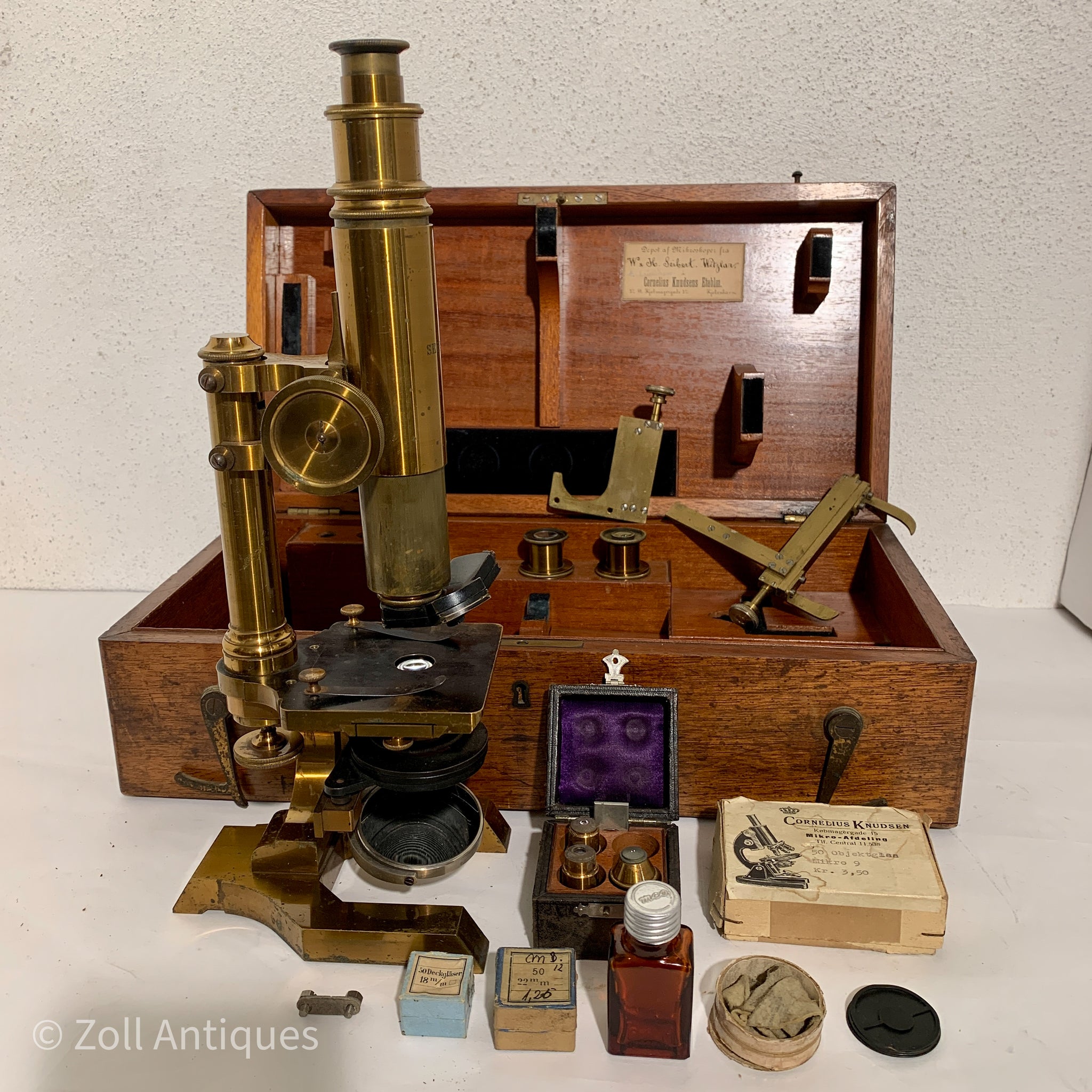 Antik W&H. Seibert Wetzlar messing mikroskop, fra 1800 – Zoll Antiques