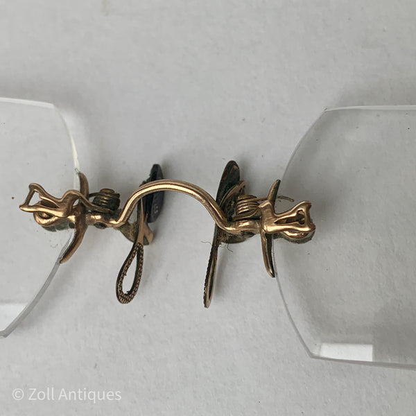 Art Deco næse briller med etui, fra start 1900 tallet