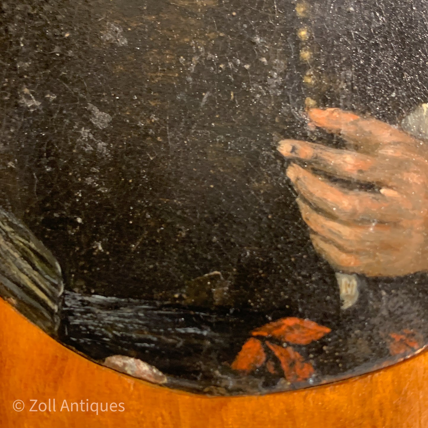 Hand-painted oil miniature portrait, from the 17th century. 