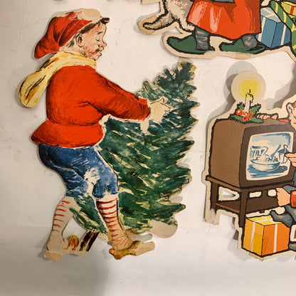 Gammelt julepynt, pap jule nisse dekorationer, fra 1950-70érne