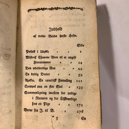 Bibliothek for det smukke kiøn 3.Bind. Gyldendals Forlag, 1785, 1.Udgave, 1. Oplag