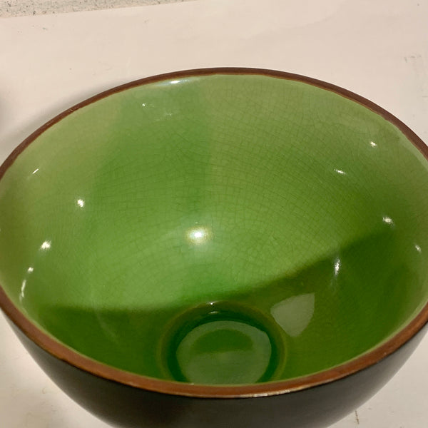 Vintage keramik skål med grøn krakele glasur