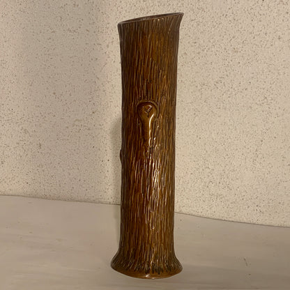 Antik bronze blomstervase, iform af træstamme, fra start 1900 tallet