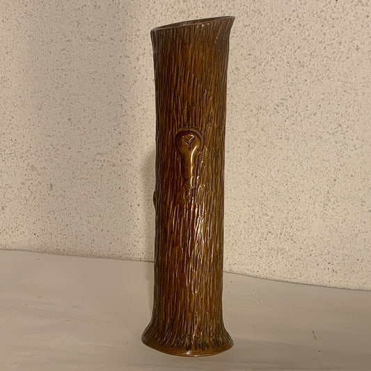 Antik bronze blomstervase, iform af træstamme, fra start 1900 tallet
