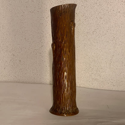 Antik bronze blomstervase, iform af træstamme, fra start 1900 tallet