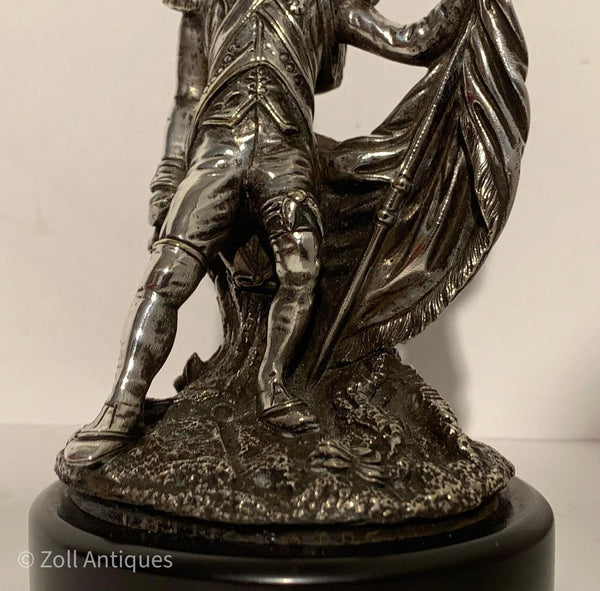 Armand Jules Le Véel (1821-1905) forsølvet bronze skulptur af en hvilende soldat fra 1800 tallet.