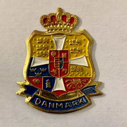 5 vintage Danish coats of arms in painted brass