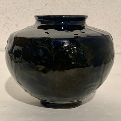 Older Kähler vase, navy blue/brown glaze.