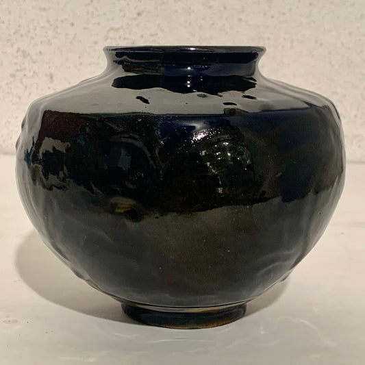 Older Kähler vase, navy blue/brown glaze.
