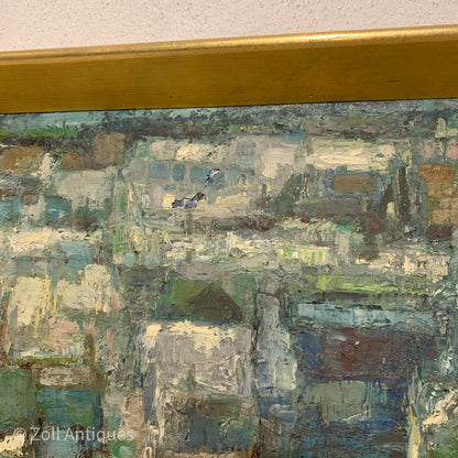 Villy Stenstrup Jensen (f.1919-1995) kubistisk oliemaleri på lærred.