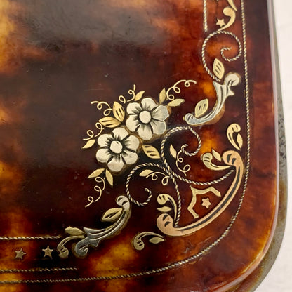 French Napoleon III Piqué gold &amp; silver inlaid tortoiseshell cigar case