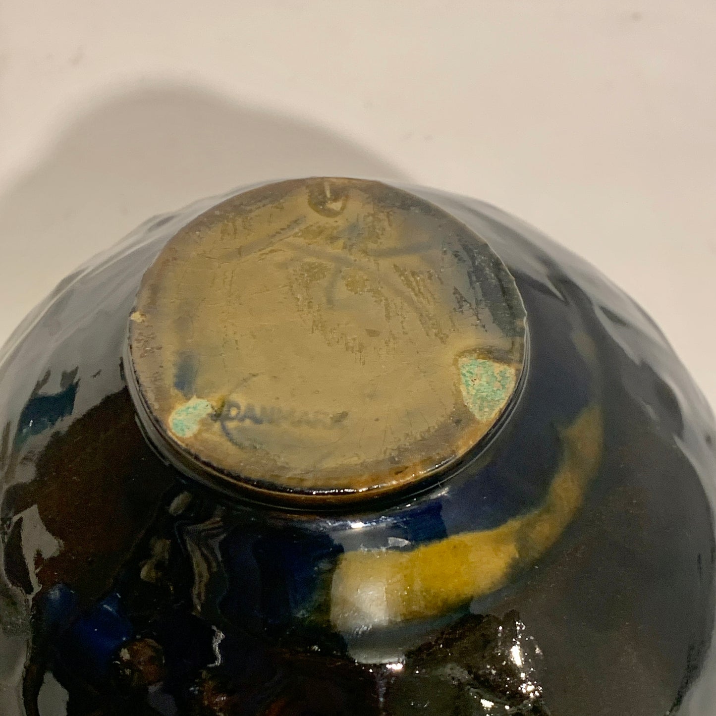 Older Kähler vase, navy blue/brown glaze.